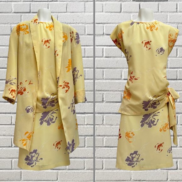 Vintage Dresses & Skirts - Vintage 80's Yellow Floral 3 Piece Skirt Set